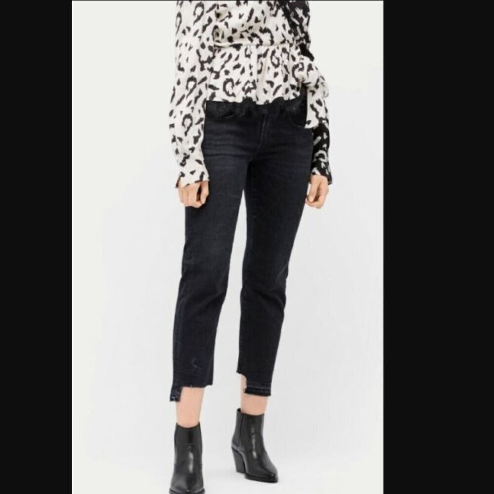 R13 Boy Straight Jeans in Black Marble Size 26